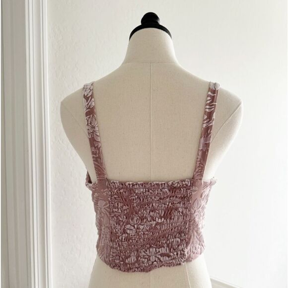 Velvet tank top cropped bustier milkmaid Dusty Rose pink Floral coquette sexy - Picture 7 of 14